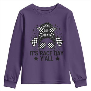Racing Checkered Flag Messy Bun Race Day Youth Sweatshirt TS14 Purple Print Your Wear