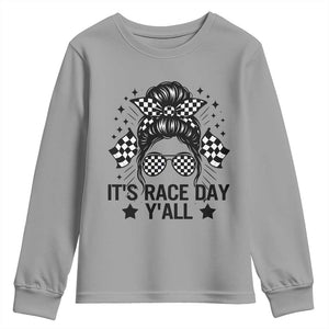 Racing Checkered Flag Messy Bun Race Day Youth Sweatshirt TS14 Sport Gray Print Your Wear