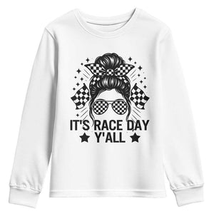 Racing Checkered Flag Messy Bun Race Day Youth Sweatshirt TS14 White Print Your Wear