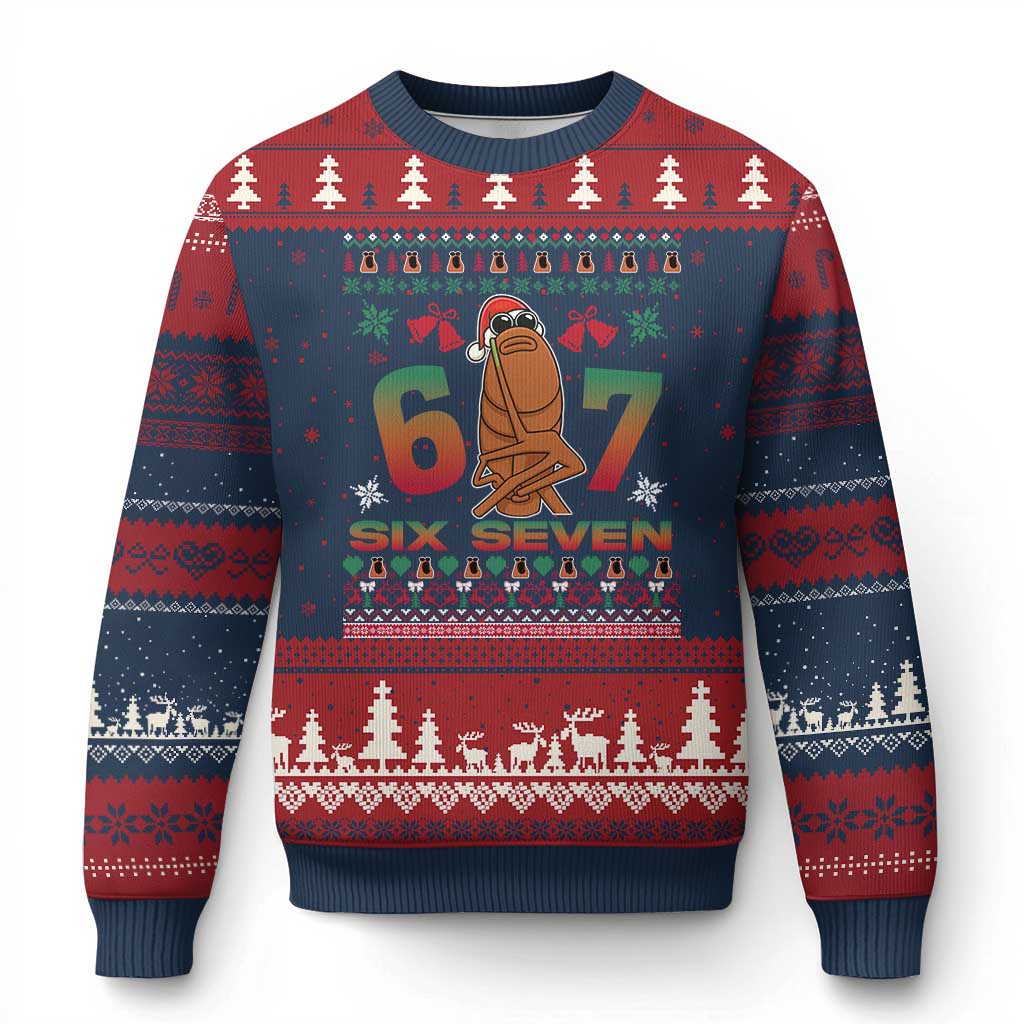 67 Six Seven Xmas Ugly Christmas Sweater Marcus The Worm Robert Meme TS14 Navy Red Print Your Wear