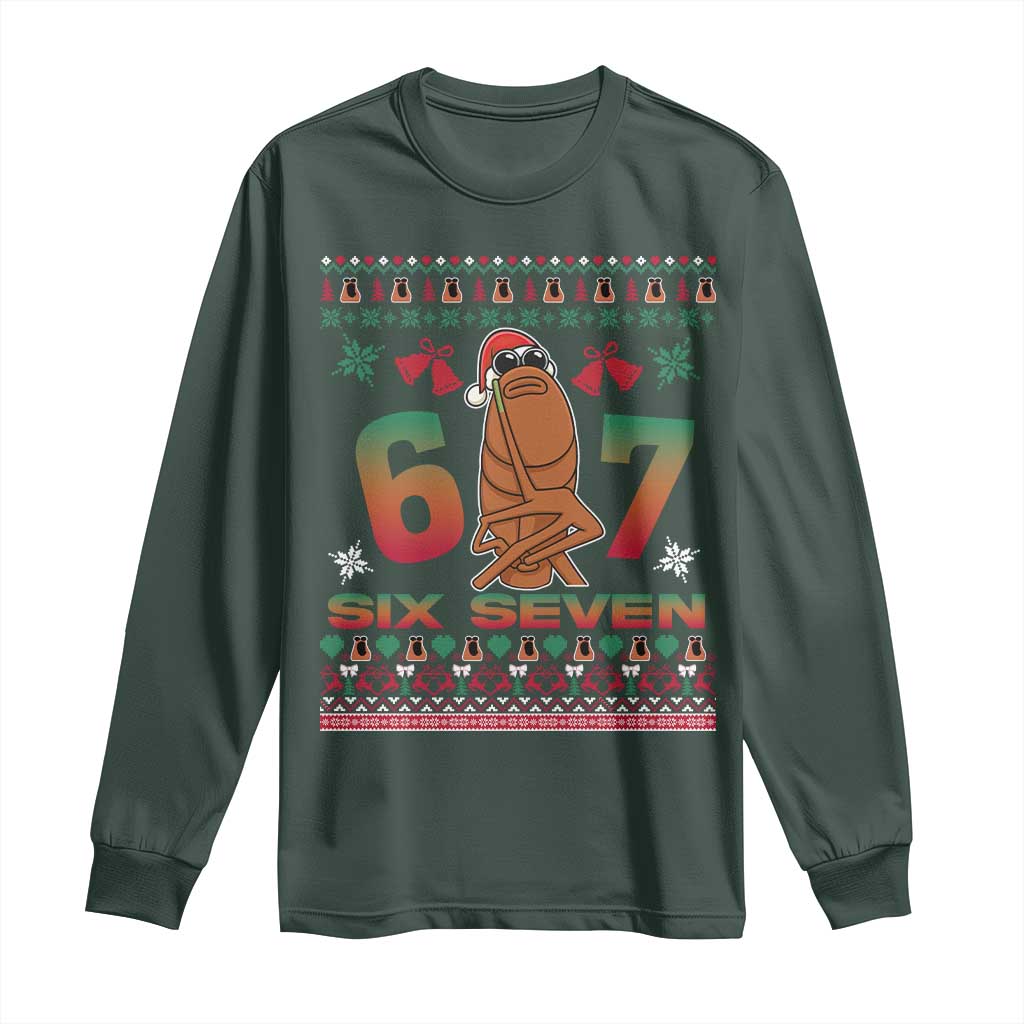 67 Six Seven Christmas Long Sleeve Shirt Marcus The Worm Robert Meme TS14 Dark Forest Green Print Your Wear