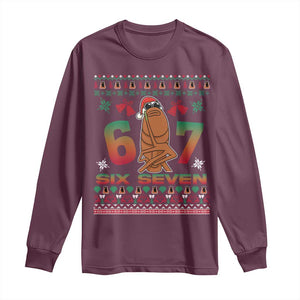 67 Six Seven Christmas Long Sleeve Shirt Marcus The Worm Robert Meme TS14 Maroon Print Your Wear