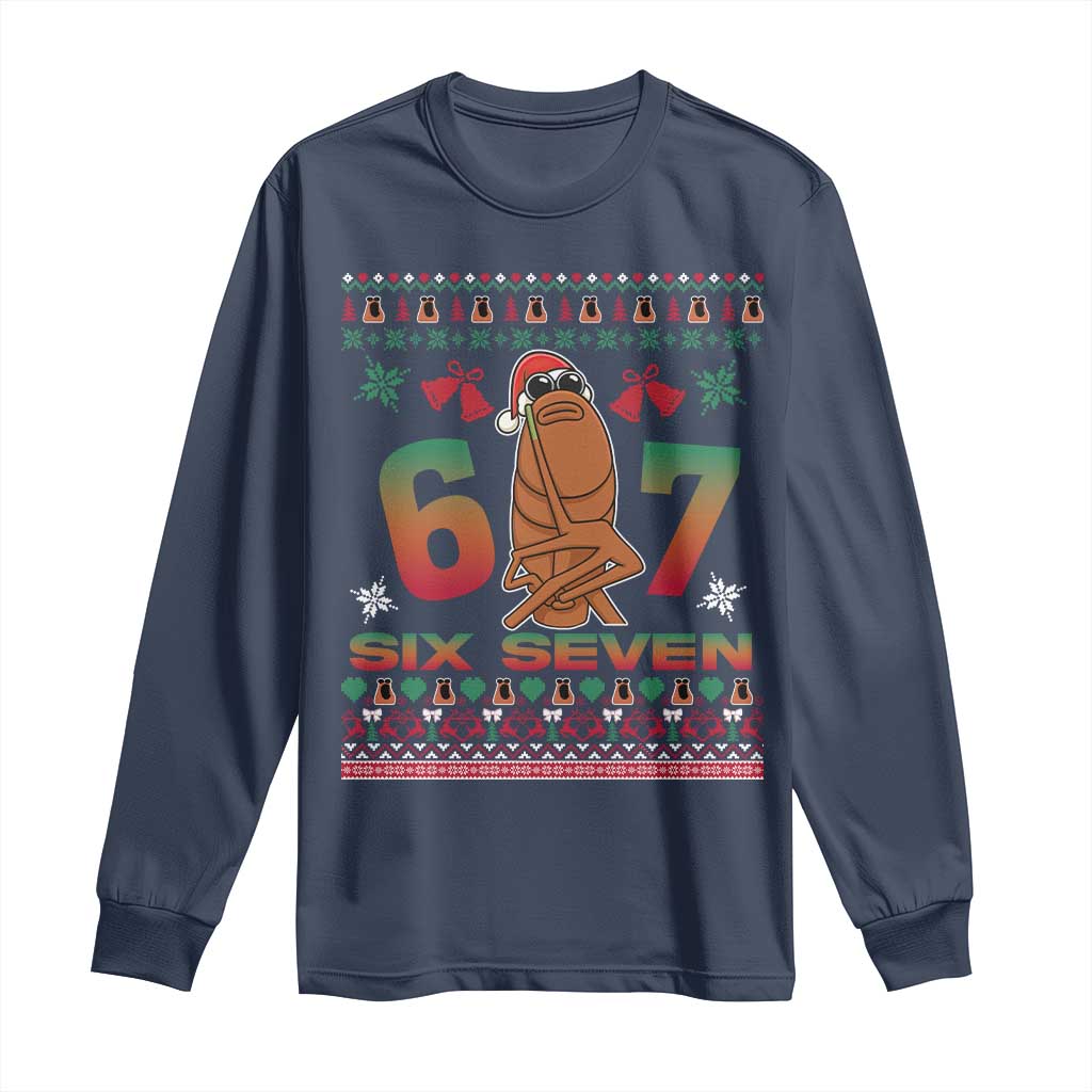 67 Six Seven Christmas Long Sleeve Shirt Marcus The Worm Robert Meme TS14 Navy Print Your Wear