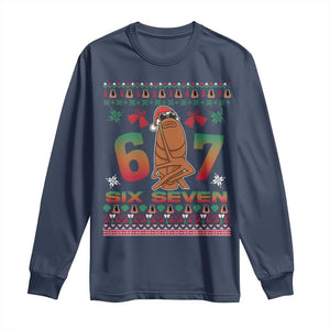 67 Six Seven Christmas Long Sleeve Shirt Marcus The Worm Robert Meme TS14 Navy Print Your Wear