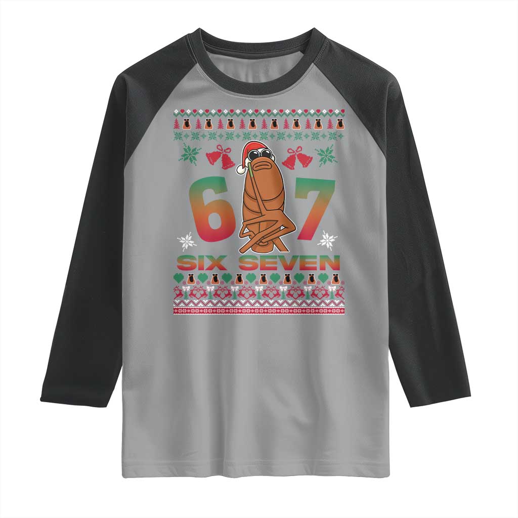 67 Six Seven Christmas Raglan Shirt Marcus The Worm Robert Meme TS14 Sport Gray Black Print Your Wear