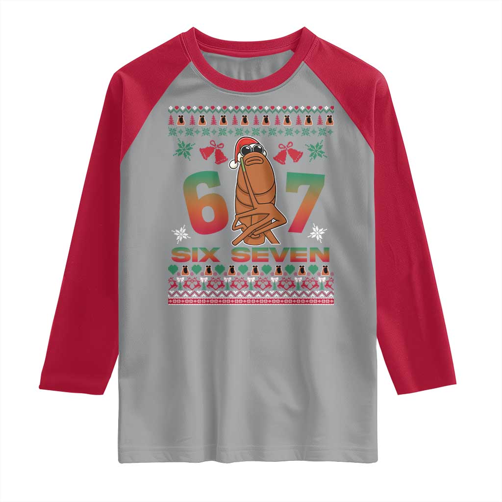 67 Six Seven Christmas Raglan Shirt Marcus The Worm Robert Meme TS14 Sport Gray Red Print Your Wear