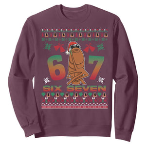 67 Six Seven Christmas Sweatshirt Marcus The Worm Robert Meme TS14 Maroon Print Your Wear