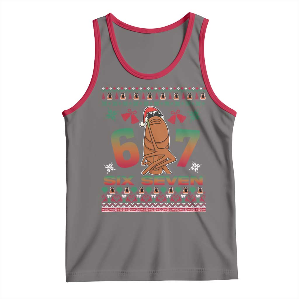 67 Six Seven Christmas Tank Top Marcus The Worm Robert Meme TS14 Deep Heather Red Print Your Wear