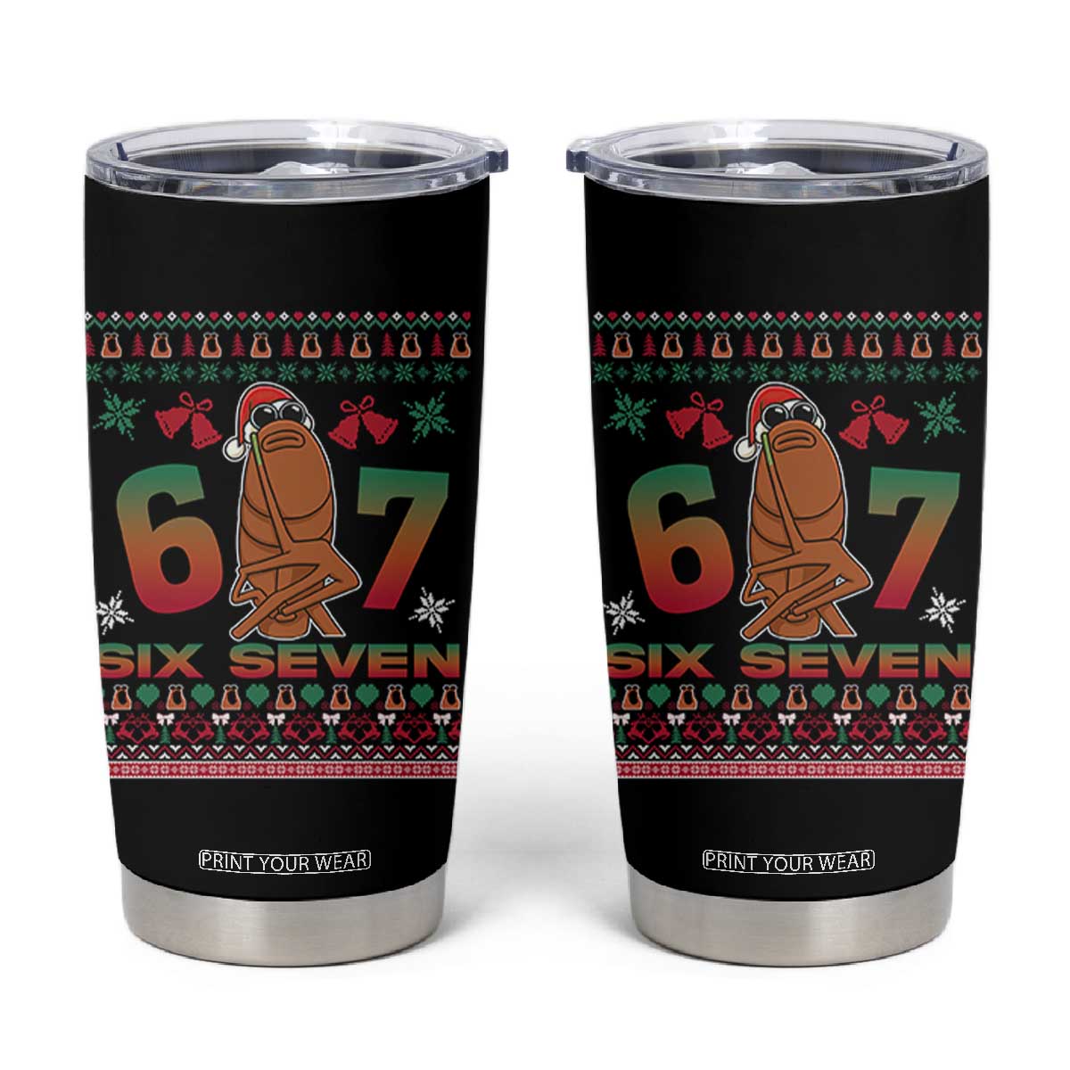 67 Six Seven Christmas Tumbler Cup Marcus The Worm Robert Meme TS14 Black Print Your Wear