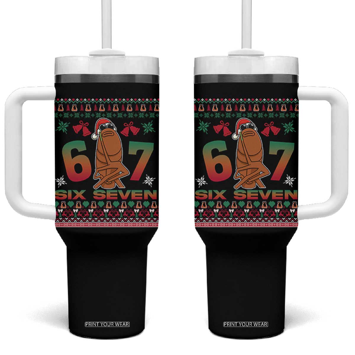 67 Six Seven Christmas Tumbler With Handle Marcus The Worm Robert Meme TS14 One Size: 40 oz Black Print Your Wear