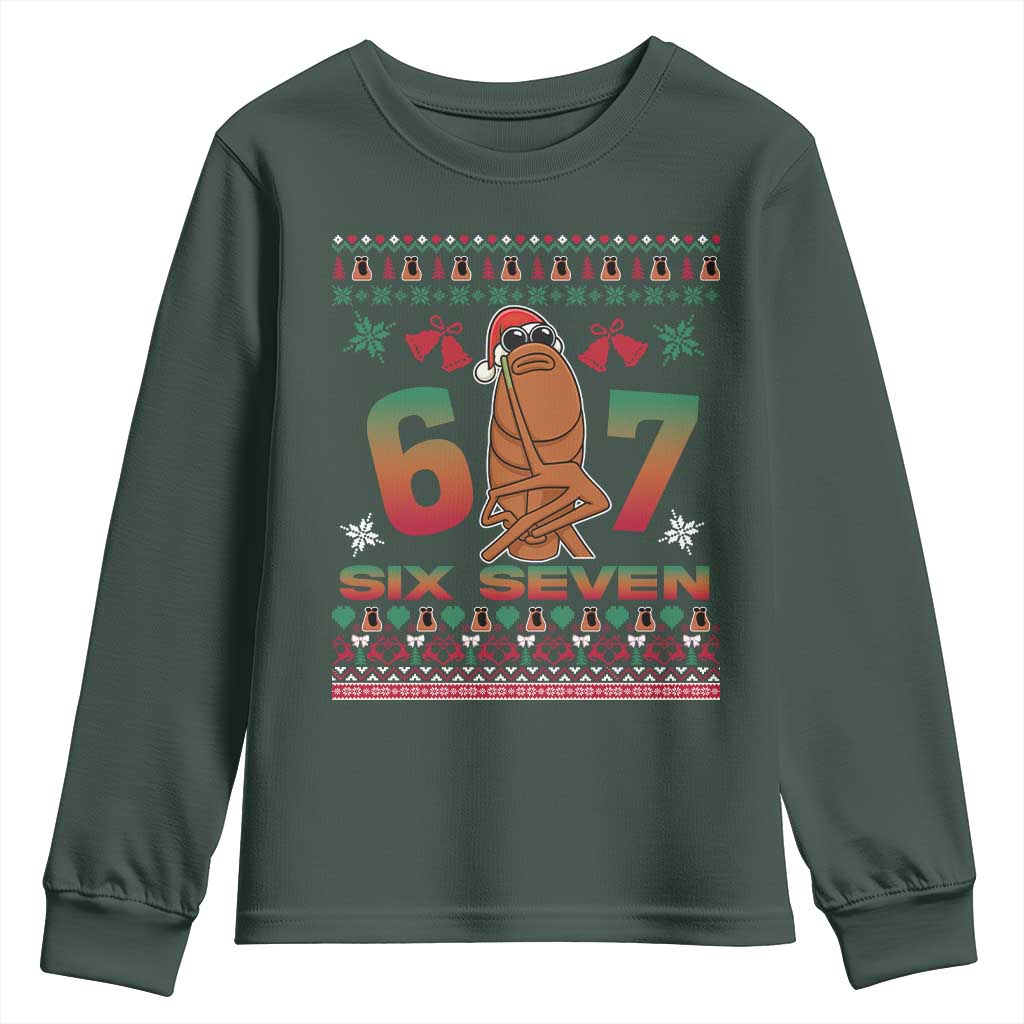 67 Six Seven Christmas Youth Sweatshirt Marcus The Worm Robert Meme TS14 Dark Forest Green Print Your Wear