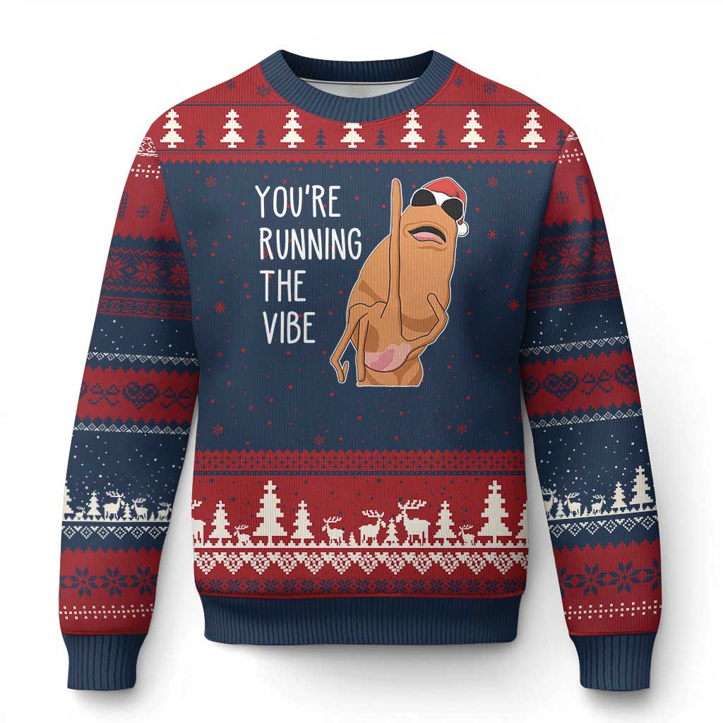 Marcus The Worm Robert Meme Xmas Ugly Christmas Sweater You Are Running The Vibe TS14 Navy Red Print Your Wear