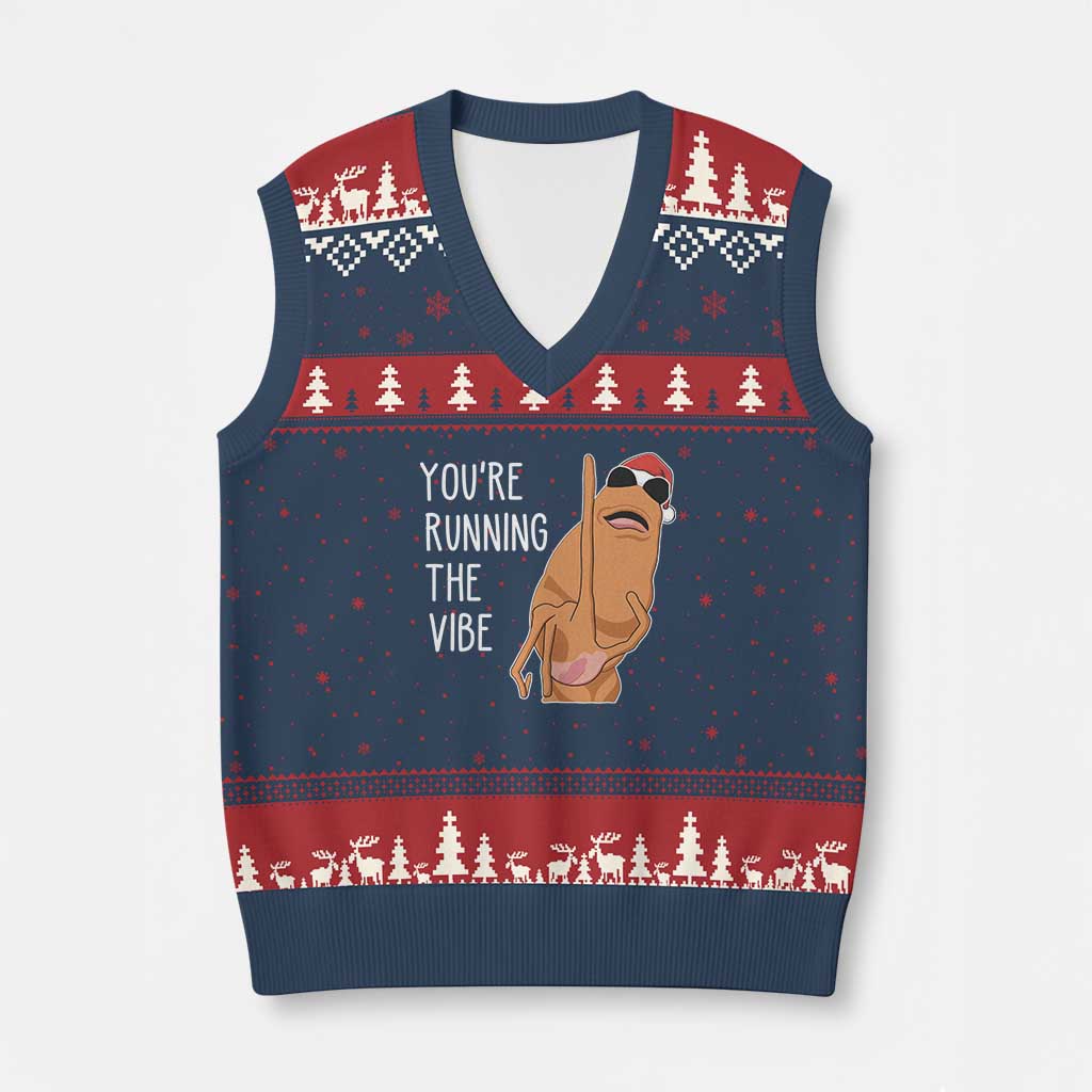 Marcus The Worm Robert Meme Xmas V-Neck Knit Sweater Vest You Are Running The Vibe TS14 Navy Red Print Your Wear