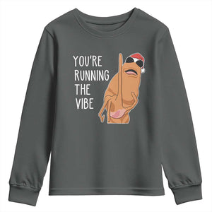 Marcus The Worm Robert Meme Christmas Youth Sweatshirt You Are Running The Vibe TS14 Dark Heather Print Your Wear