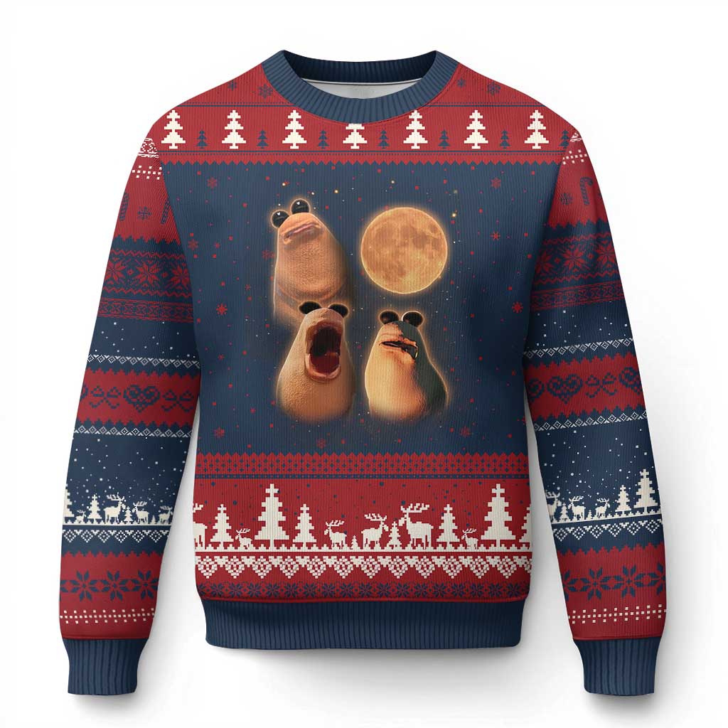 Marcus The Worm Meme Ugly Christmas Sweater Funny Howling At Moon TS14 Navy Red Print Your Wear
