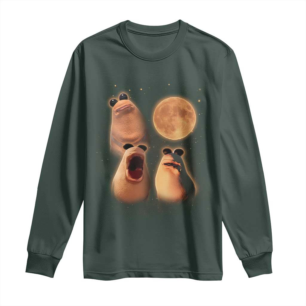 Marcus The Worm Meme Long Sleeve Shirt Funny Howling At Moon TS14 Dark Forest Green Print Your Wear