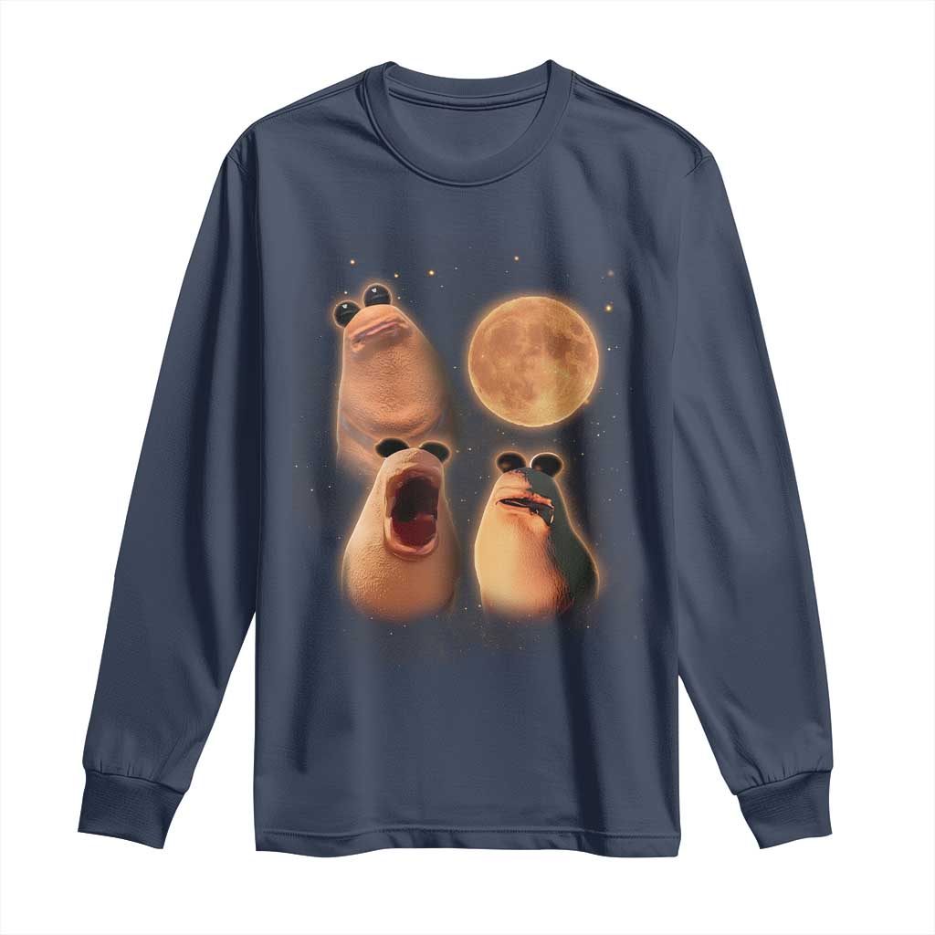Marcus The Worm Meme Long Sleeve Shirt Funny Howling At Moon TS14 Navy Print Your Wear