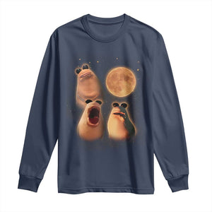 Marcus The Worm Meme Long Sleeve Shirt Funny Howling At Moon TS14 Navy Print Your Wear