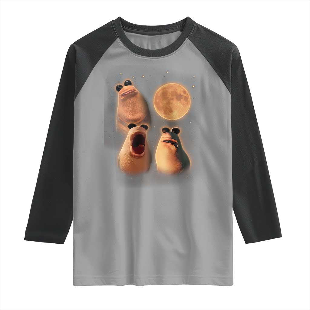 Marcus The Worm Meme Raglan Shirt Funny Howling At Moon TS14 Sport Gray Black Print Your Wear