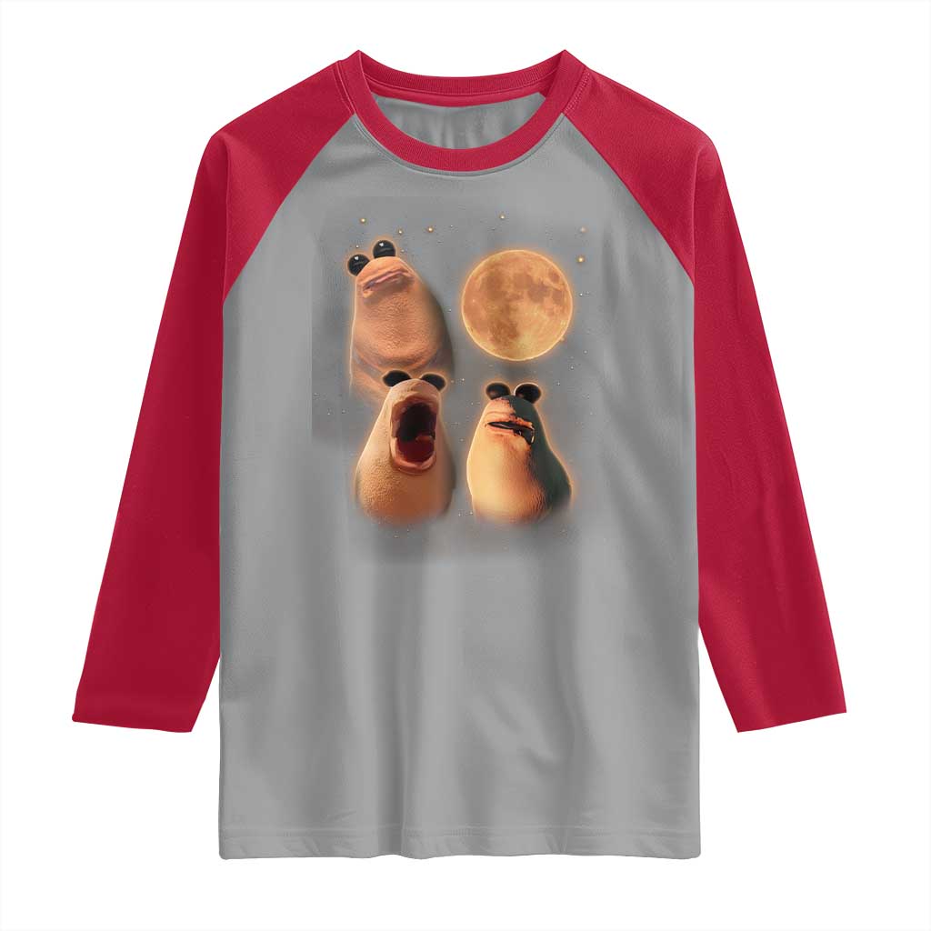 Marcus The Worm Meme Raglan Shirt Funny Howling At Moon TS14 Sport Gray Red Print Your Wear