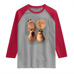 Marcus The Worm Meme Raglan Shirt Funny Howling At Moon TS14 Sport Gray Red Print Your Wear