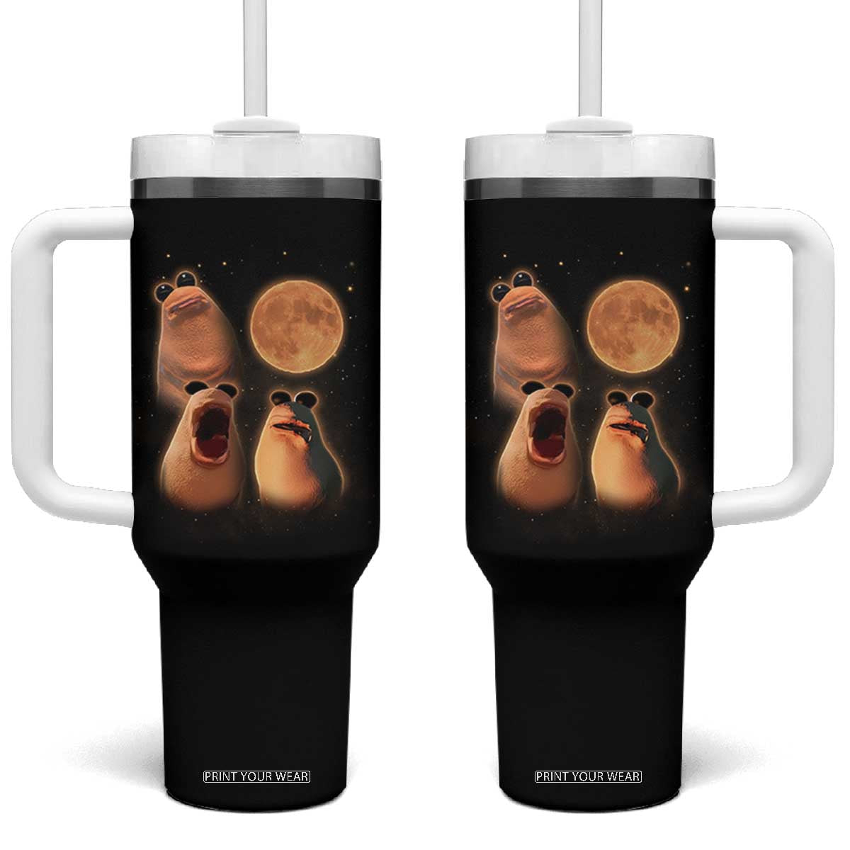 Marcus The Worm Meme Tumbler With Handle Funny Howling At Moon TS14 One Size: 40 oz Black Print Your Wear