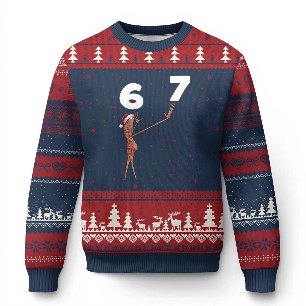 67 Six Seven Xmas Ugly Christmas Sweater Marcus The Worm Meme TS14 Navy Red Print Your Wear
