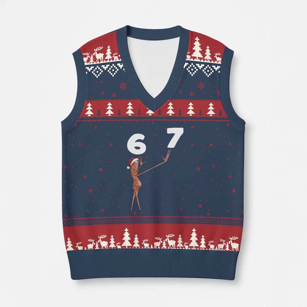 67 Six Seven Xmas V-Neck Knit Sweater Vest Marcus The Worm Meme TS14 Navy Red Print Your Wear