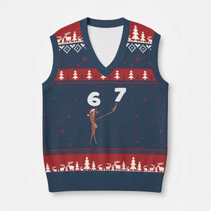 67 Six Seven Xmas V-Neck Knit Sweater Vest Marcus The Worm Meme TS14 Navy Red Print Your Wear