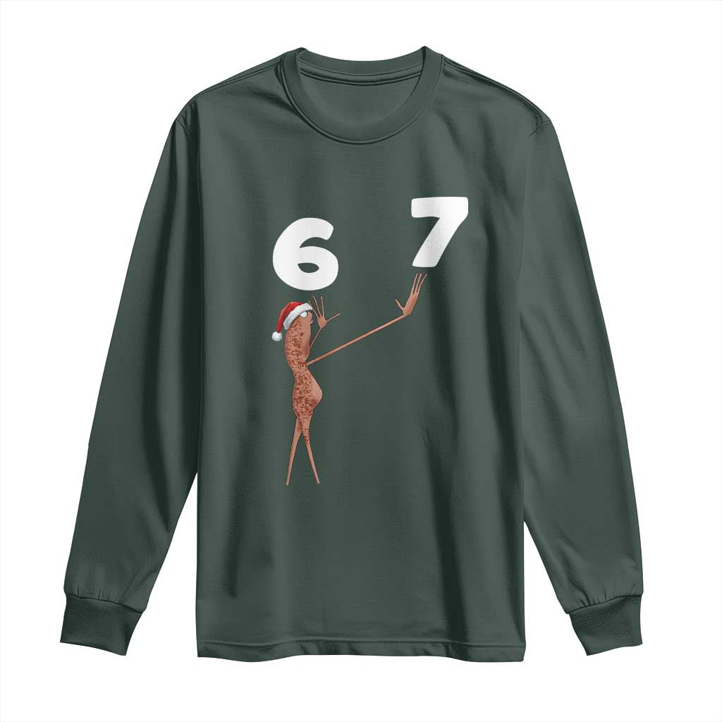 67 Six Seven Christmas Long Sleeve Shirt Marcus The Worm Meme TS14 Dark Forest Green Print Your Wear