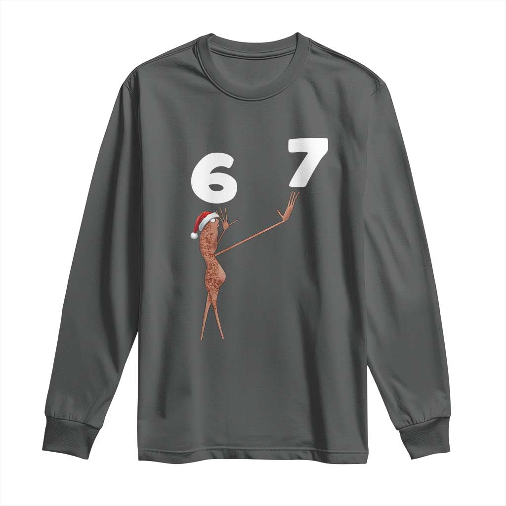 67 Six Seven Christmas Long Sleeve Shirt Marcus The Worm Meme TS14 Dark Heather Print Your Wear