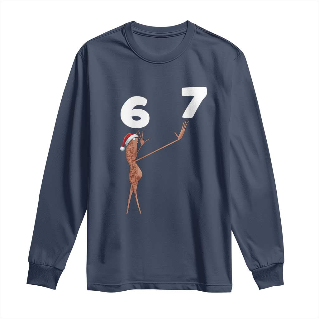 67 Six Seven Christmas Long Sleeve Shirt Marcus The Worm Meme TS14 Navy Print Your Wear