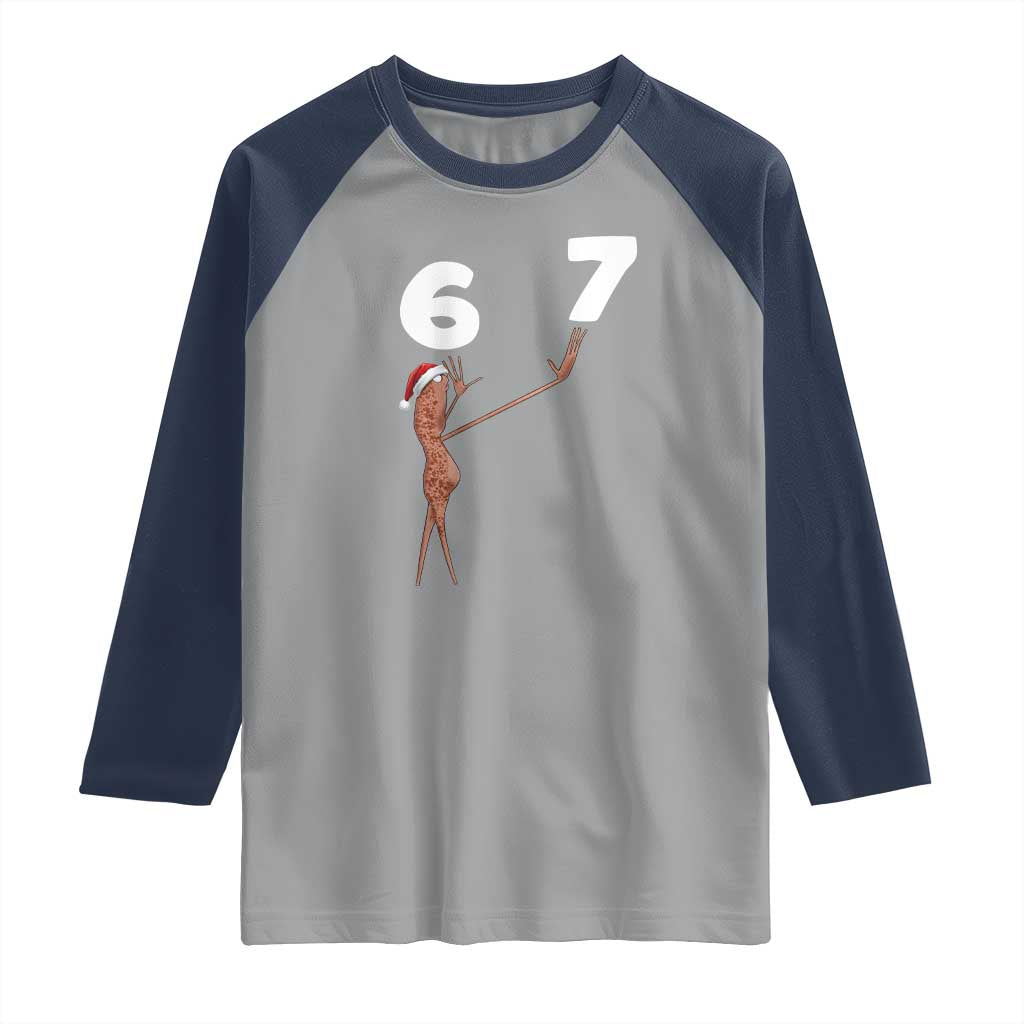 67 Six Seven Christmas Raglan Shirt Marcus The Worm Meme TS14 Sport Gray Navy Print Your Wear