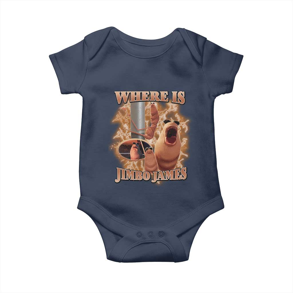 Marcus The Worm Meme Baby Onesie Where Is Jimbo James TS14 Navy Print Your Wear
