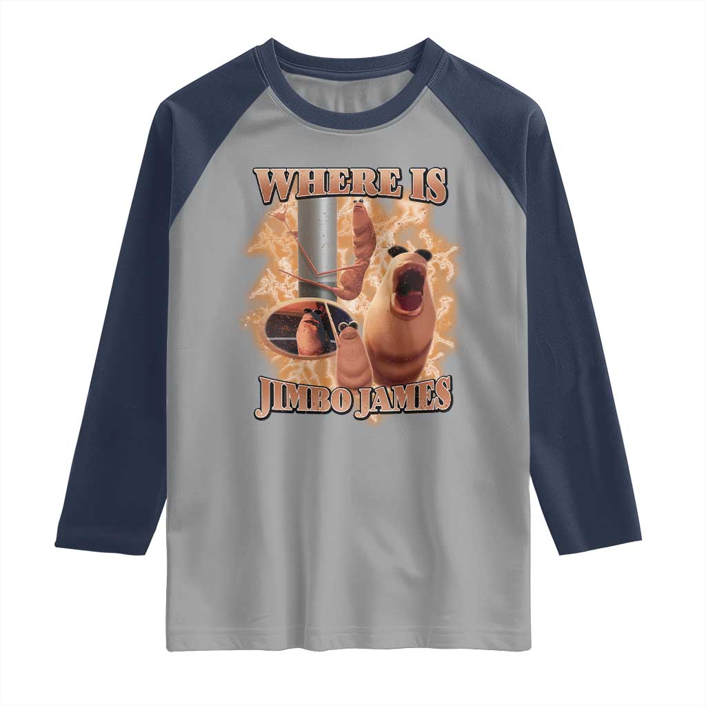 Marcus The Worm Meme Raglan Shirt Where Is Jimbo James TS14 Sport Gray Navy Print Your Wear