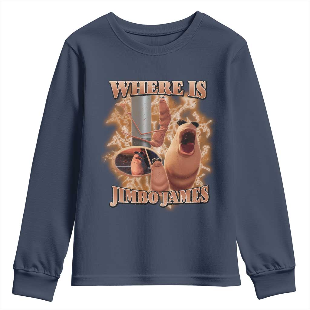 Marcus The Worm Meme Youth Sweatshirt Where Is Jimbo James TS14 Navy Print Your Wear