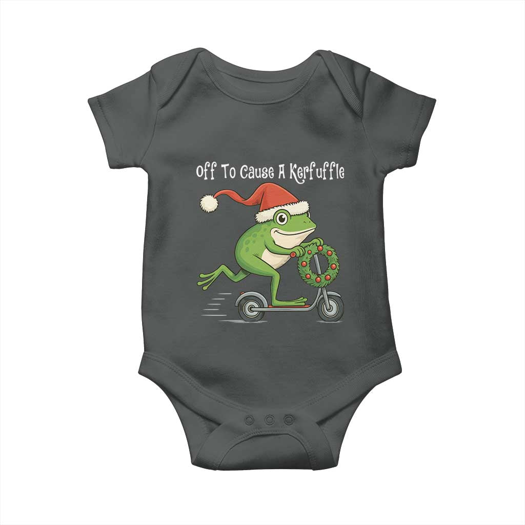 Off To Cause A Kerfuffle Baby Onesie Funny Frog Christmas TS14 Dark Heather Print Your Wear