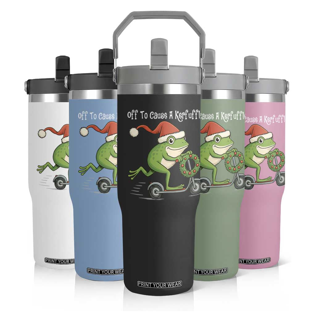 Off To Cause A Kerfuffle Flip Straw Tumbler Funny Frog Christmas TS14 Print Your Wear