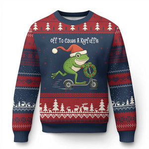 Off To Cause A Kerfuffle Ugly Christmas Sweater Funny Frog Xmas TS14 Navy Red Print Your Wear