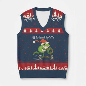 Off To Cause A Kerfuffle V-Neck Knit Sweater Vest Funny Frog Xmas TS14 Navy Red Print Your Wear