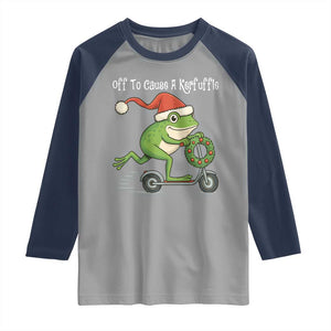 Off To Cause A Kerfuffle Raglan Shirt Funny Frog Christmas TS14 Sport Gray Navy Print Your Wear
