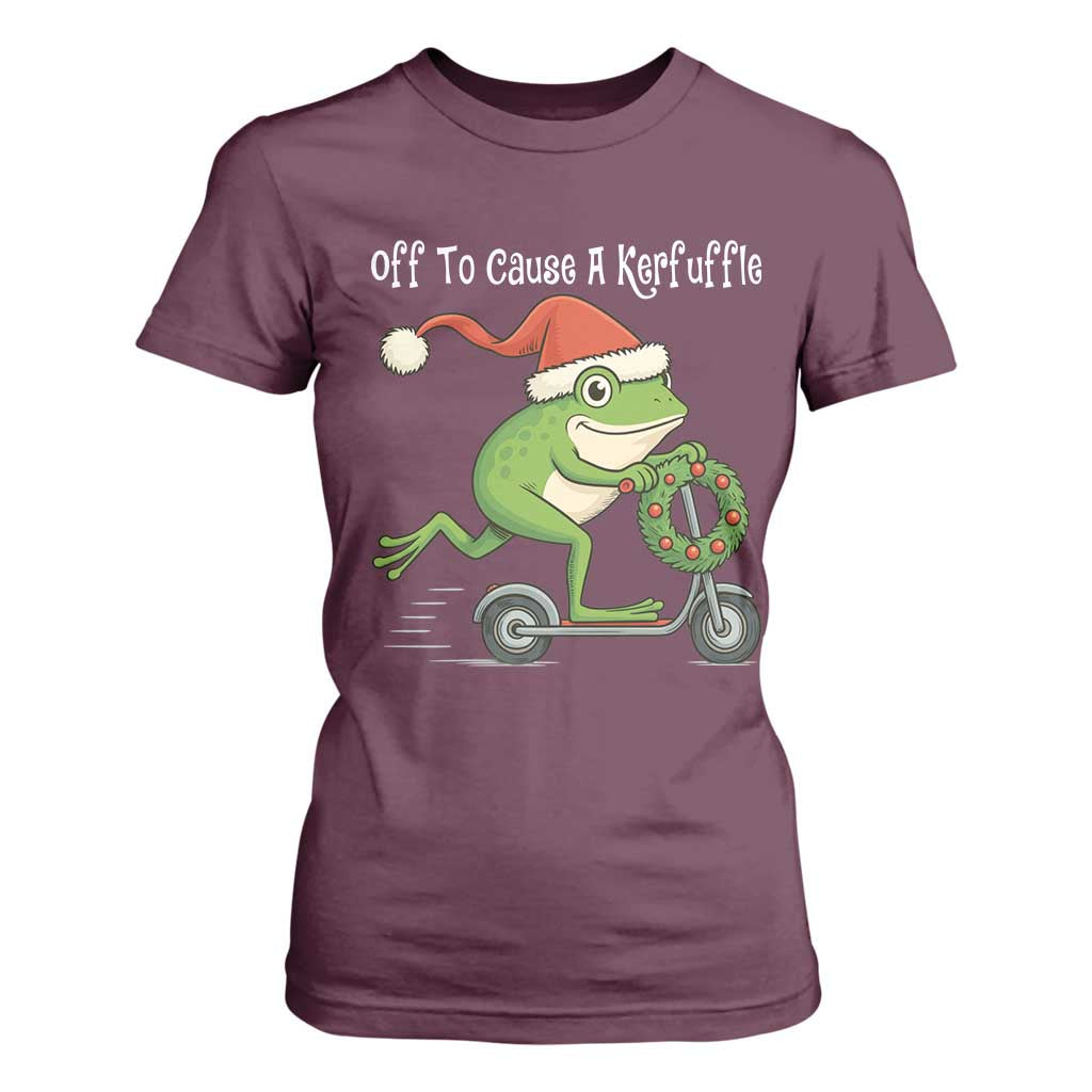 Off To Cause A Kerfuffle T Shirt For Women Funny Frog Christmas TS14 Maroon Print Your Wear