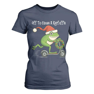 Off To Cause A Kerfuffle T Shirt For Women Funny Frog Christmas TS14 Navy Print Your Wear