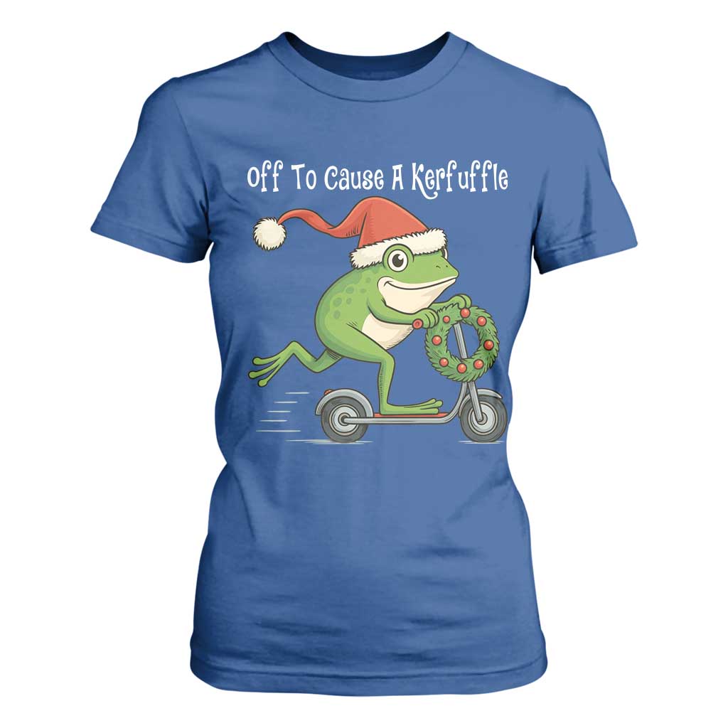 Off To Cause A Kerfuffle T Shirt For Women Funny Frog Christmas TS14 Royal Blue Print Your Wear