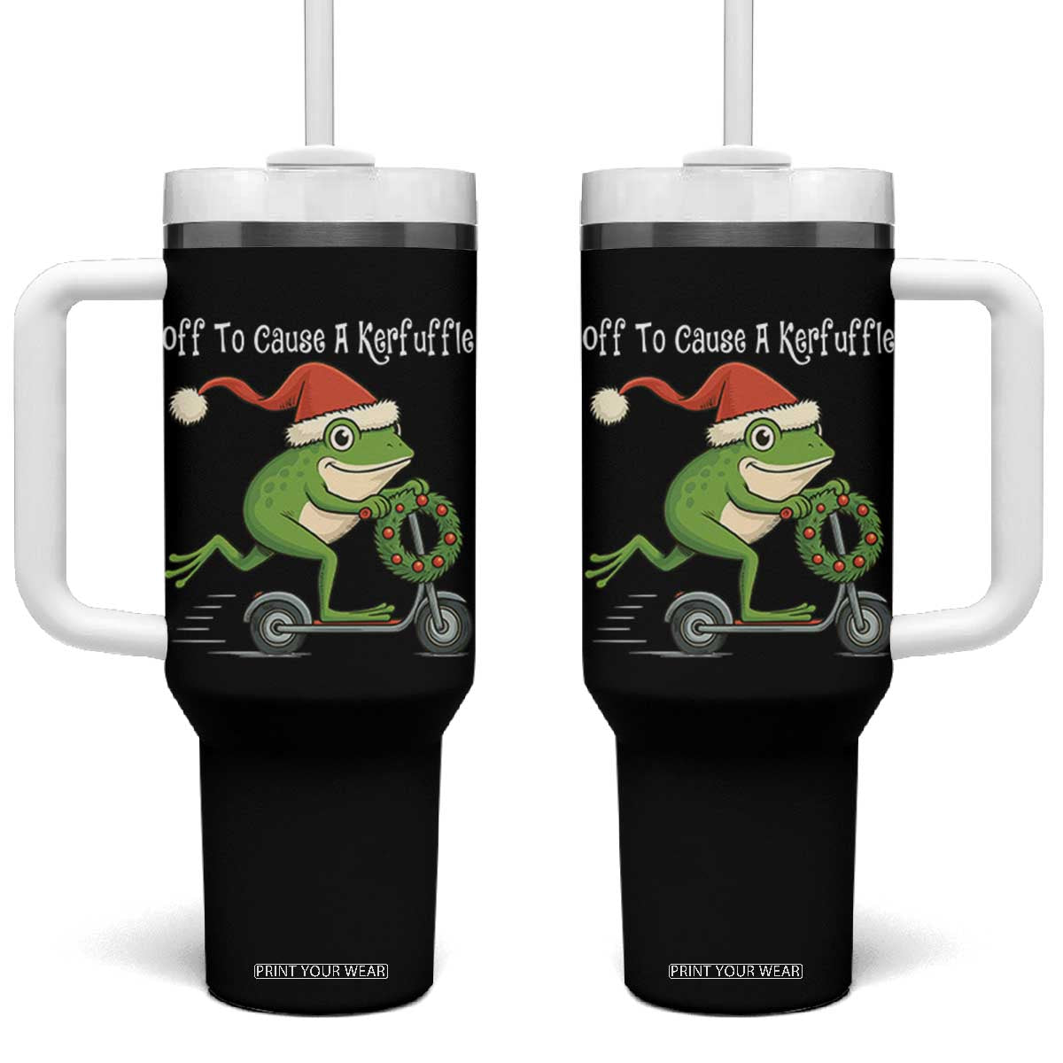 Off To Cause A Kerfuffle Tumbler With Handle Funny Frog Christmas TS14 One Size: 40 oz Black Print Your Wear