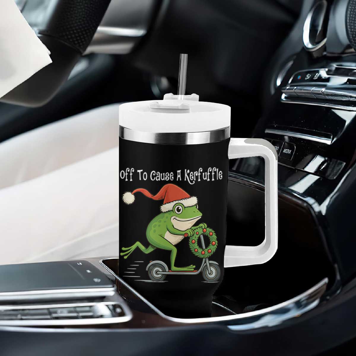 Off To Cause A Kerfuffle Tumbler With Handle Funny Frog Christmas TS14 Print Your Wear