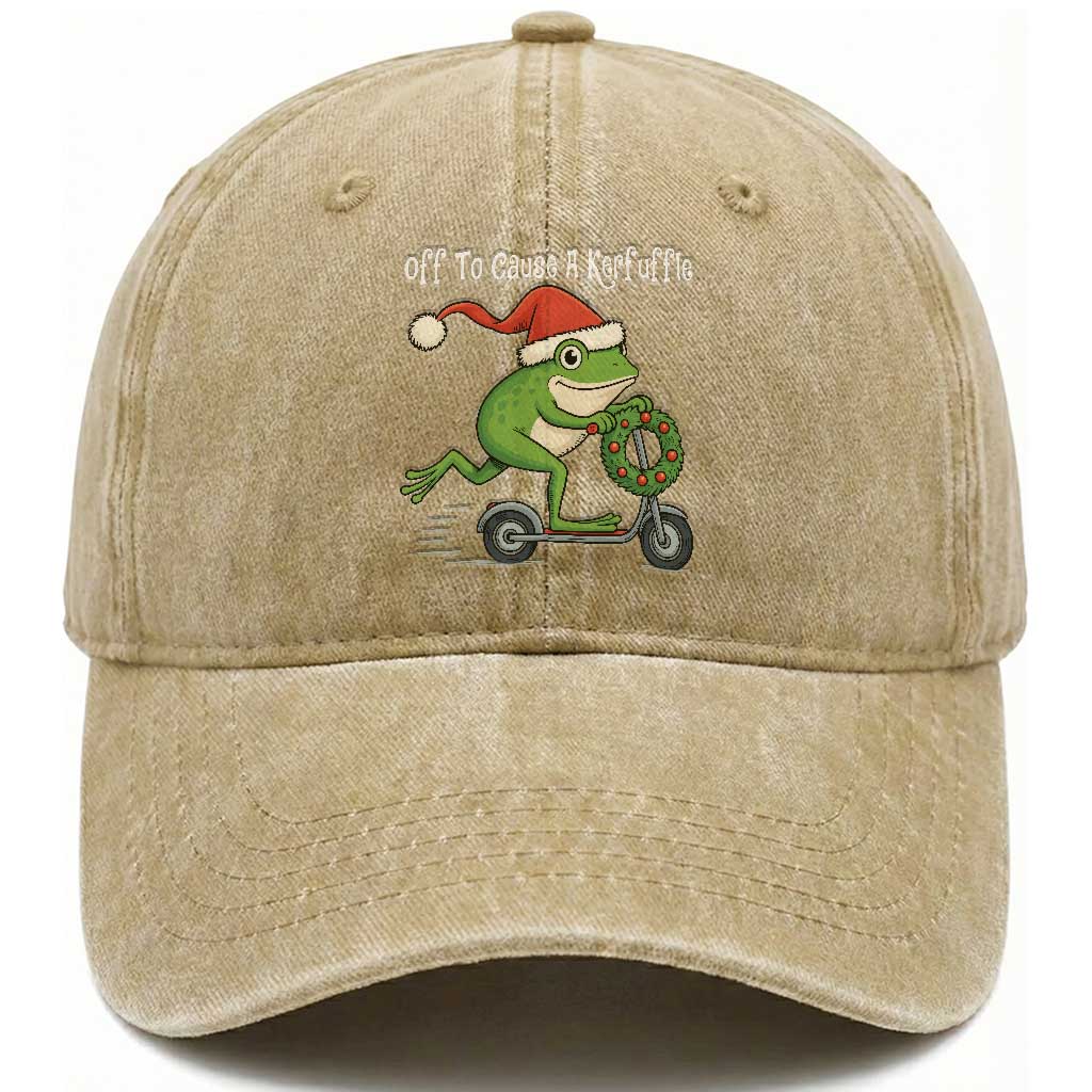 Off To Cause A Kerfuffle Washed Cotton Baseball Cap Funny Frog Christmas TS14 Washed Cap Universal Fit Khaki Print Your Wear