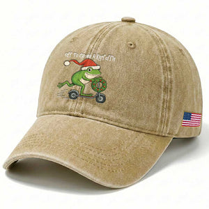 Off To Cause A Kerfuffle Washed Cotton Baseball Cap Funny Frog Christmas TS14 Print Your Wear
