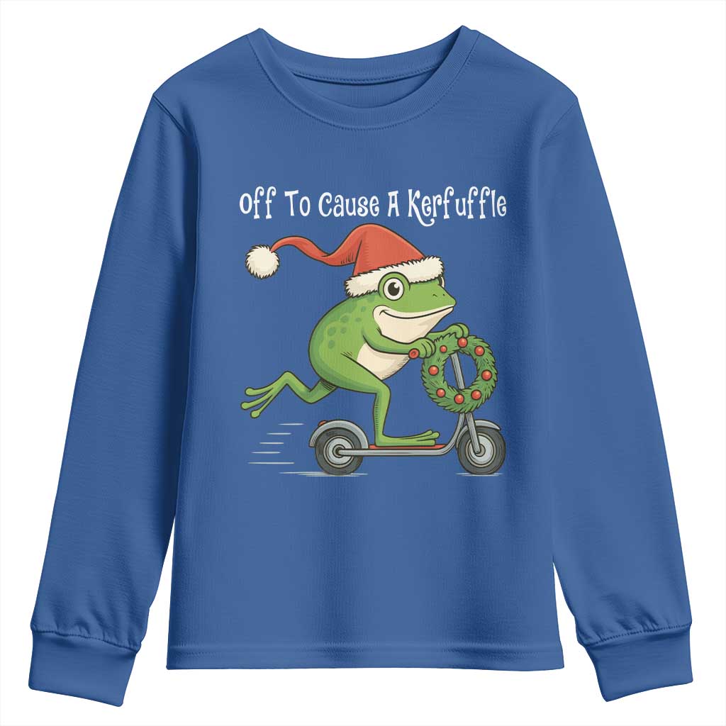 Off To Cause A Kerfuffle Youth Sweatshirt Funny Frog Christmas TS14 Royal Blue Print Your Wear