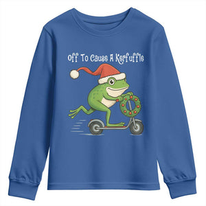 Off To Cause A Kerfuffle Youth Sweatshirt Funny Frog Christmas TS14 Royal Blue Print Your Wear